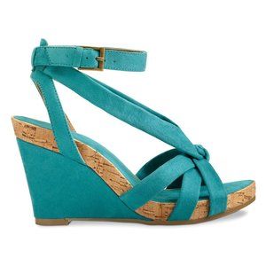 Teal / Turquoise "Coral Plush" Velvet Wedge Sandals | Aerosoles